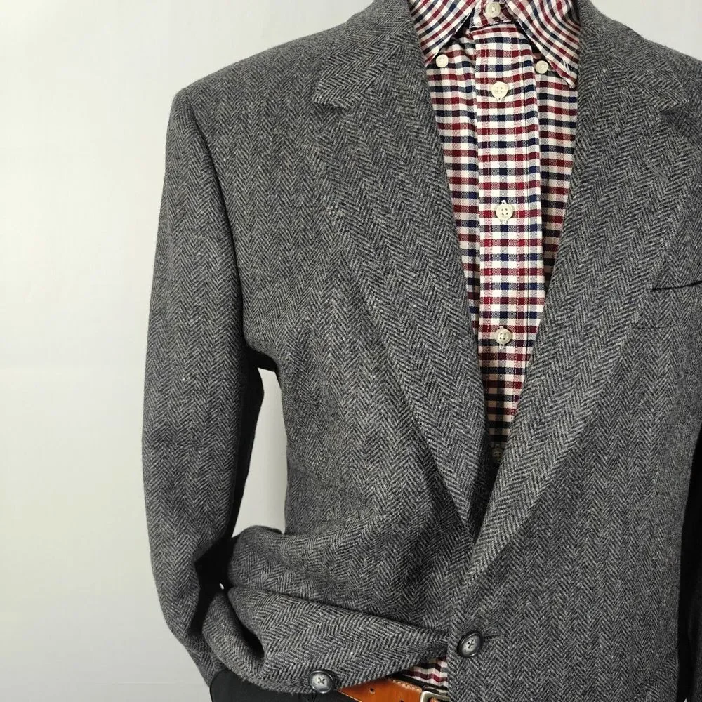 John Alexander‎ Hart Marx Men's Tweed Sport Coat Two Button Gray Herringbone 44L